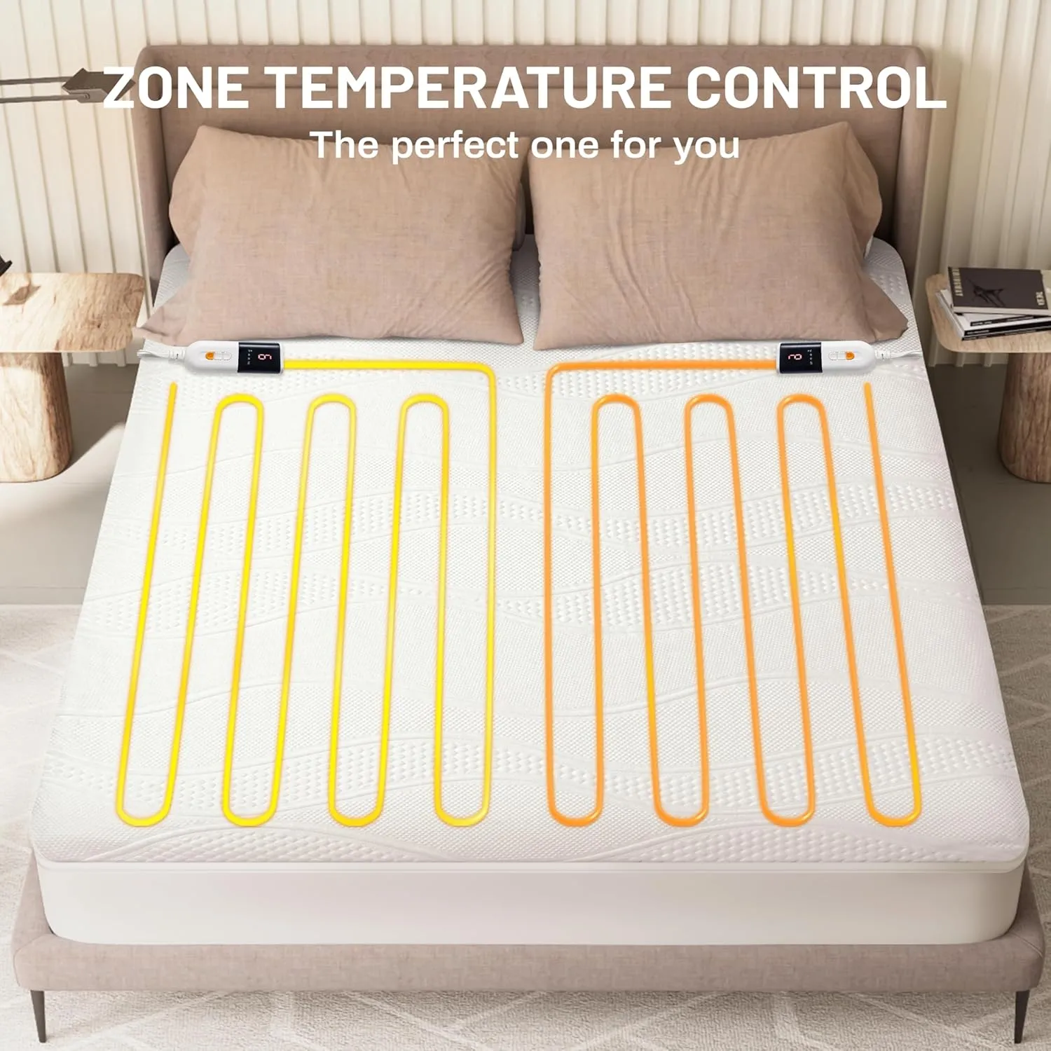 Heated Mattress Pad Queen Size-Dual Controllers Electric Mattress Pad with Deep Pocket,6 Heat Settings & 1-10 Auto Shut Off Electric Bed Warmer,ETL Certified,Machine Washable,(White)