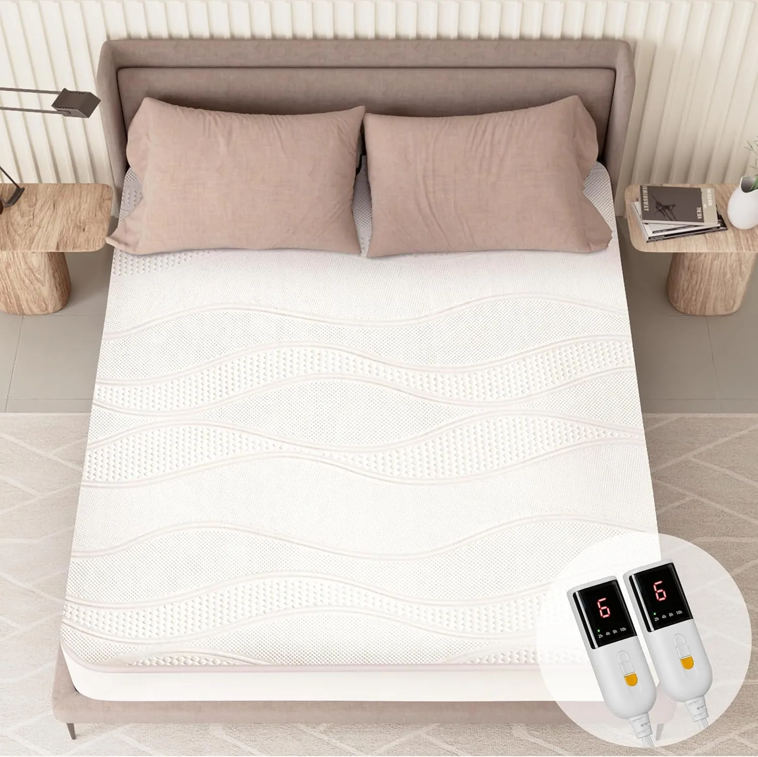 Heated Mattress Pad Queen Size-Dual Controllers Electric Mattress Pad with Deep Pocket,6 Heat Settings & 1-10 Auto Shut Off Electric Bed Warmer,ETL Certified,Machine Washable,(White)