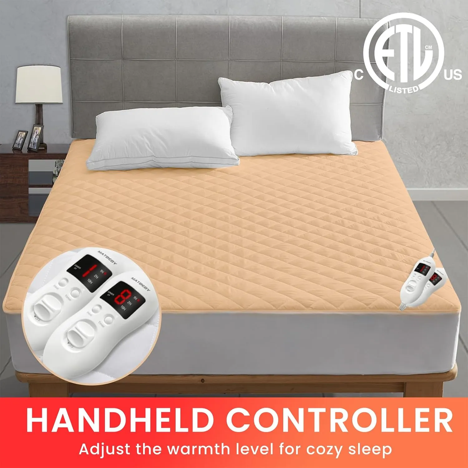 Heated Mattress Pad Queen Size, Electric Mattress Pad Cover w/Dual Control 8 Heating Settings, Bed Warmer w/ 4 Auto Shut Off Settings, UL Certified, Deep Pocket, Machine Washable, White
