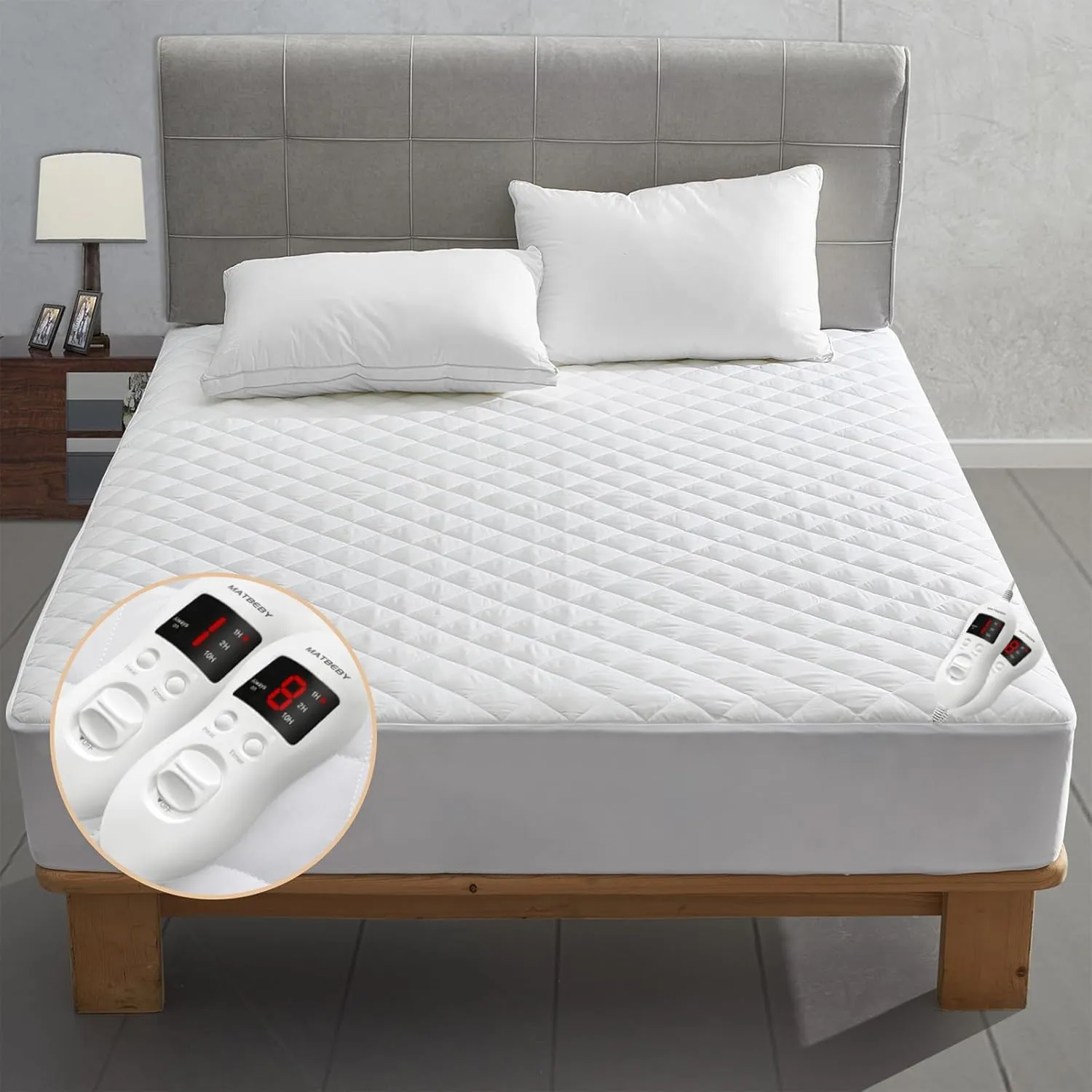 Heated Mattress Pad Queen Size, Electric Mattress Pad Cover w/Dual Control 8 Heating Settings, Bed Warmer w/ 4 Auto Shut Off Settings, UL Certified, Deep Pocket, Machine Washable, White