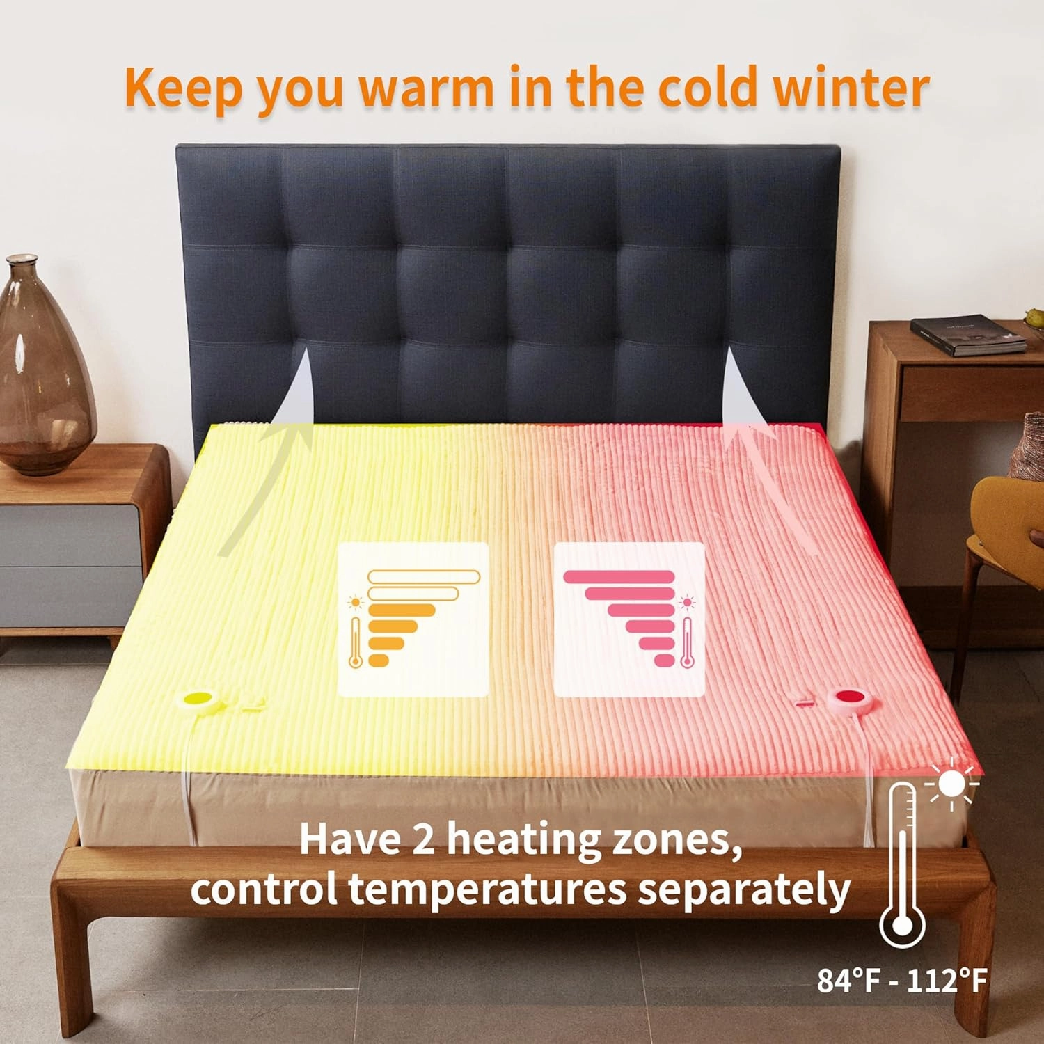 Heated Mattress Pad King Size Dual Control- Electric Mattress Pad 78x80 15 inches 6 Heat Settings Adjustable 1-10 Hour Auto-Off ETL Certified Fast Heat Overheat Protection Machine Washable