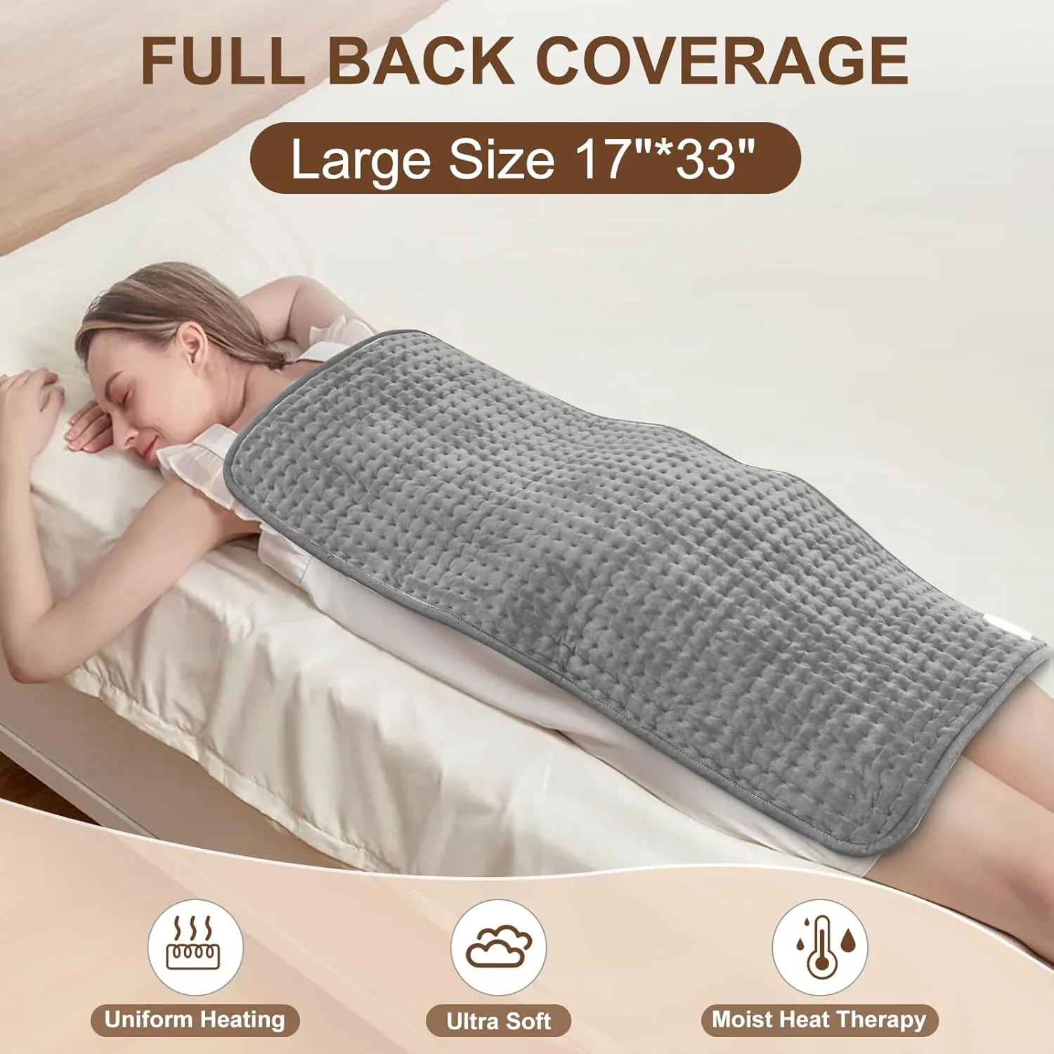 Heating Pad for Back Pain Relief & Cramps 17"x33" Large, Moist Dry Heat Options, XL Electric Heating Pads, 9 Heat Settings, Machine Washable, Auto-Off, Gifts for Women, Mom, Men
