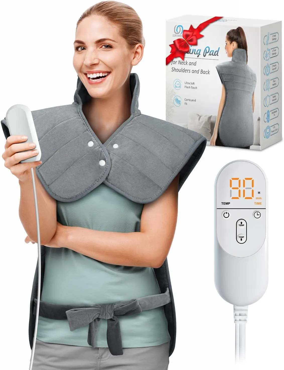 Heating Pad for Neck and Shoulders and Back Pain Relief, Father's Day Gifts for Dad, Birthday Gifts for Women Men Mom, FSA HSA Eligible, Heat Pad for Back 6 Heat Settings 2h Auto-Off, 22"x37" Grey