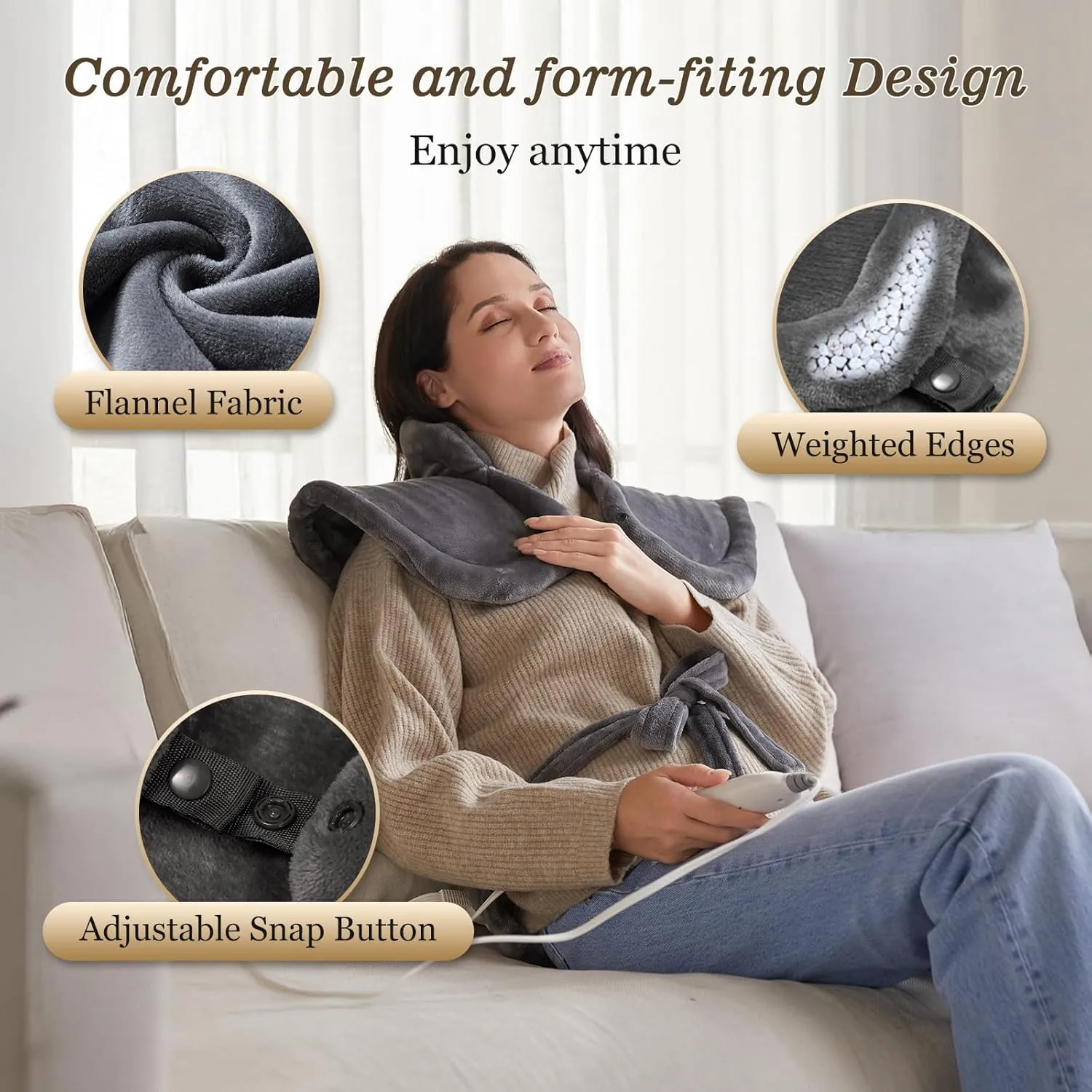 Heating Pad for Neck Shoulder and Back, Mothers Day Gifts for Mom, Deeper Pain Relief and Fast Heating Weighted Heat Wrap, FSA HSA Eligible, Birthday Gifts for Mom Men Dad Wife, ETL Certified, Gray