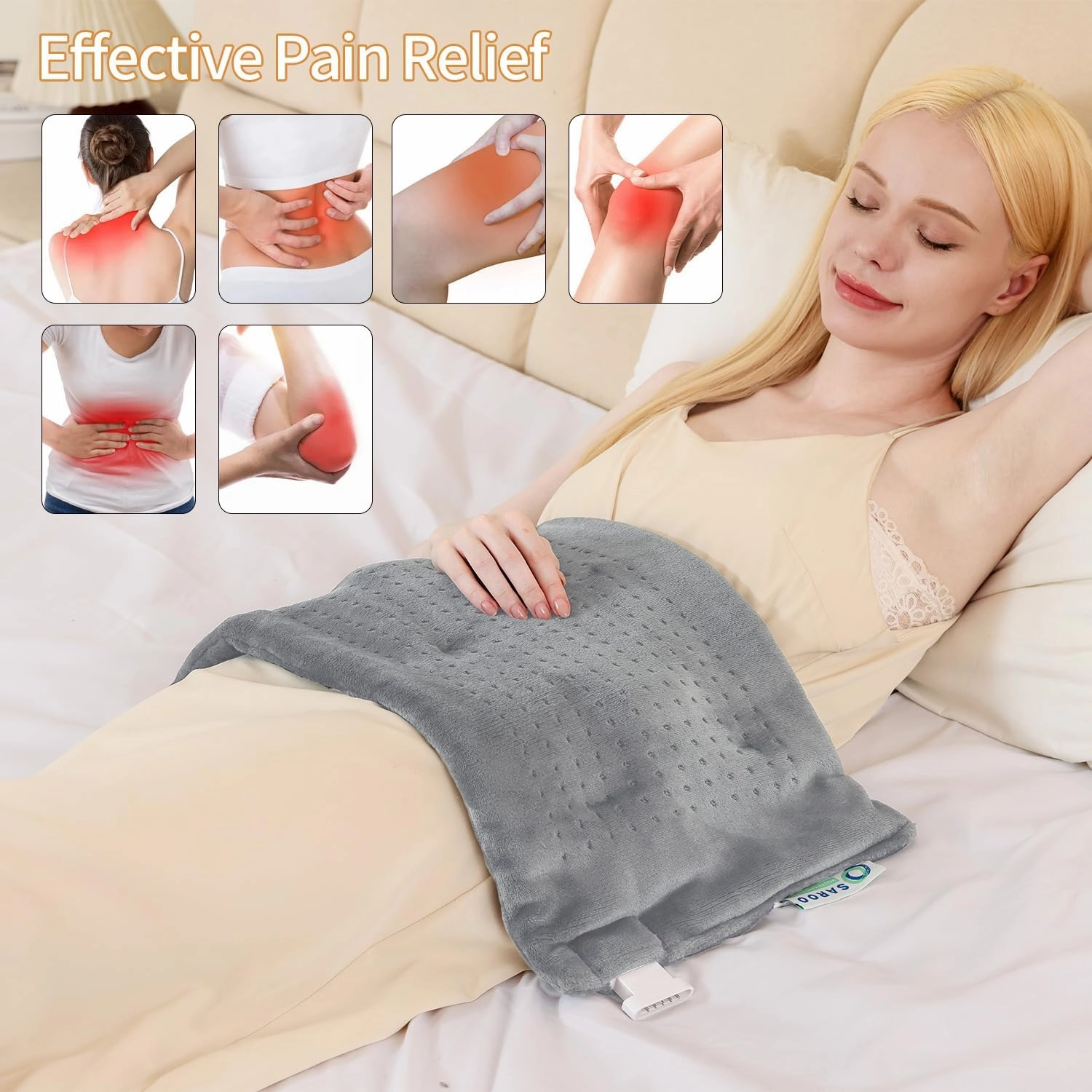Heating Pad for Back Pain Relief,Massaging Weighted Heating Pads for Neck, Shoulder,Cramp,Portable Heated Pad with 3 Heat Settings & 6 Massage,18 Relaxing Combinations,Auto Off,12"*24",Light Grey