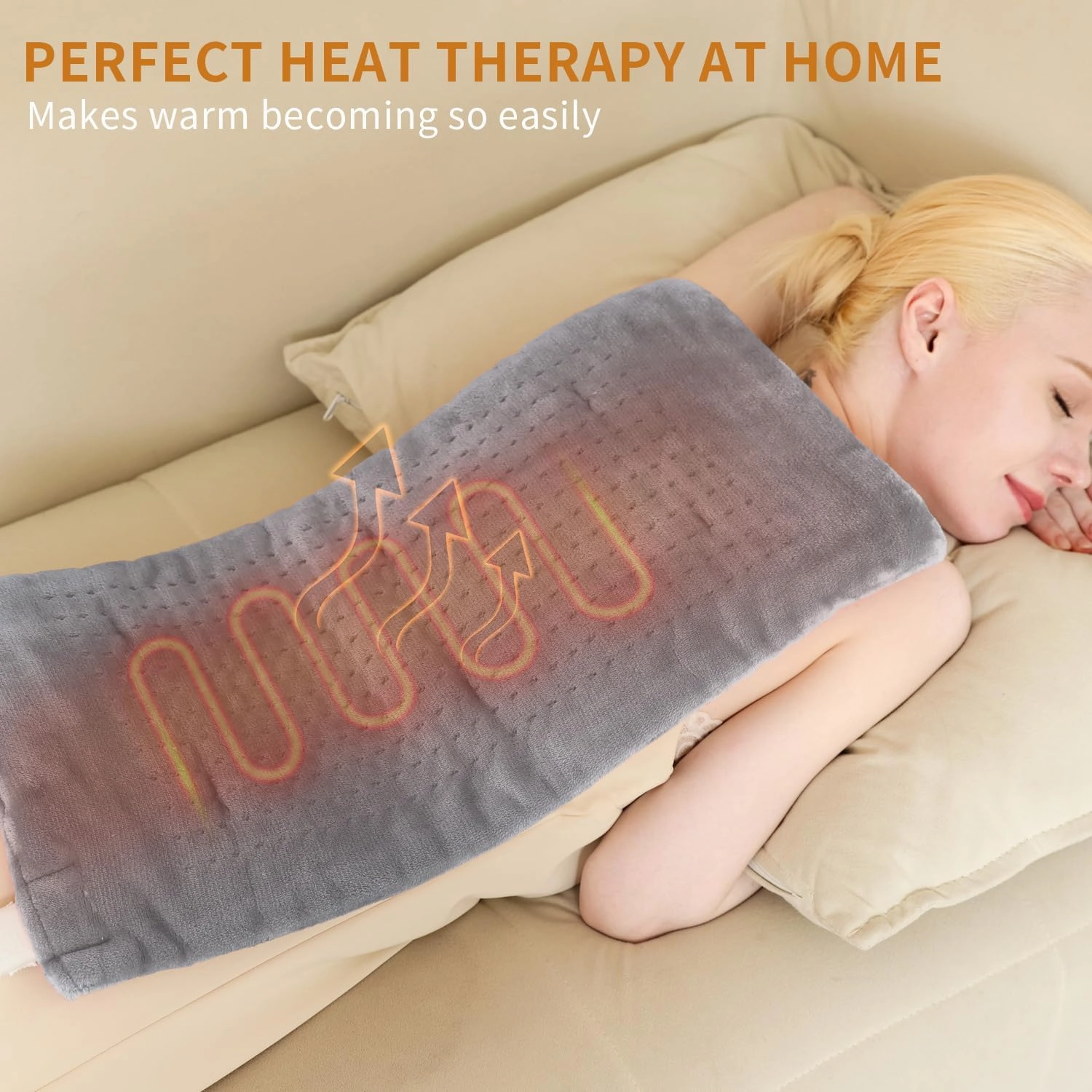 Heating Pad for Back Pain Relief,Massaging Weighted Heating Pads for Neck, Shoulder,Cramp,Portable Heated Pad with 3 Heat Settings & 6 Massage,18 Relaxing Combinations,Auto Off,12"*24",Light Grey