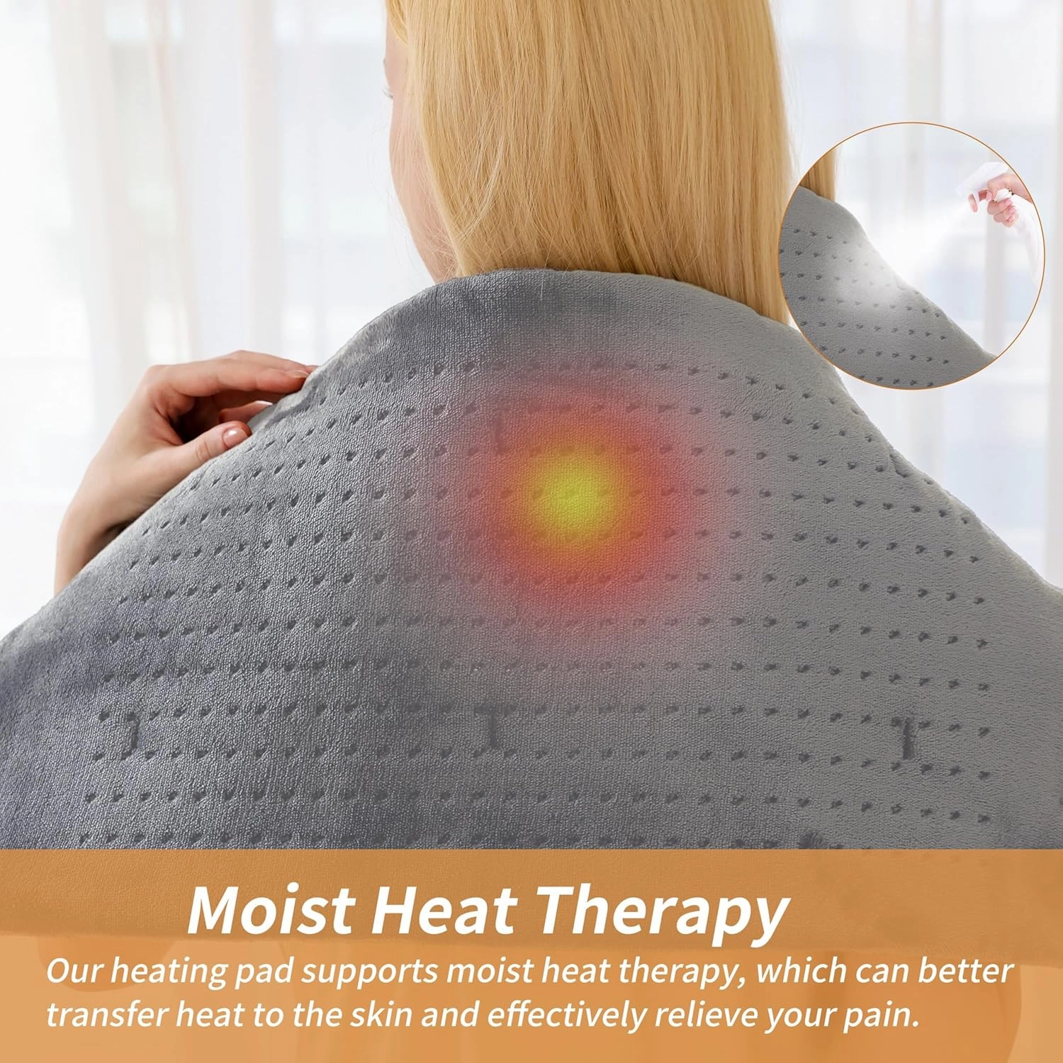 Heating Pad for Back Pain Relief,Massaging Weighted Heating Pads for Neck, Shoulder,Cramp,Portable Heated Pad with 3 Heat Settings & 6 Massage,18 Relaxing Combinations,Auto Off,12"*24",Light Grey