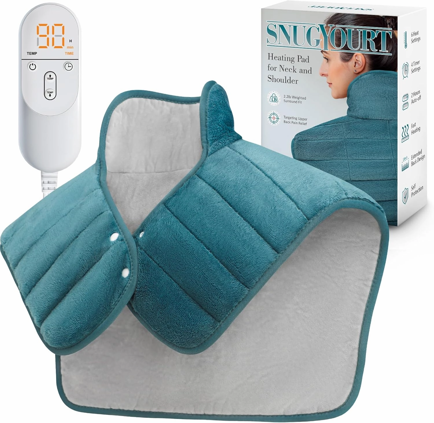 Heating Pad for Neck and Shoulders and Back, Mothers Day Anniversary Birthday Gifts for Mom Women Her, 24 x 23 XL Large Heat Wrap for Pain Relief, 2.2lb Weighted, 6 Heat Settings, 4 Timers, Blue