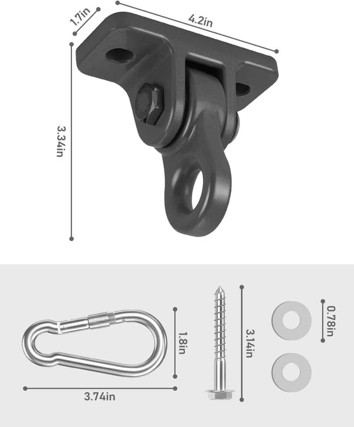 Heavy Duty Porch Swing Hangers Kit, with Screws Bolts for Wooden Sets Playground Porch Patio Yoga Seat Indoor Outdoor Hanging Snap Hooks (2 Pack Black)