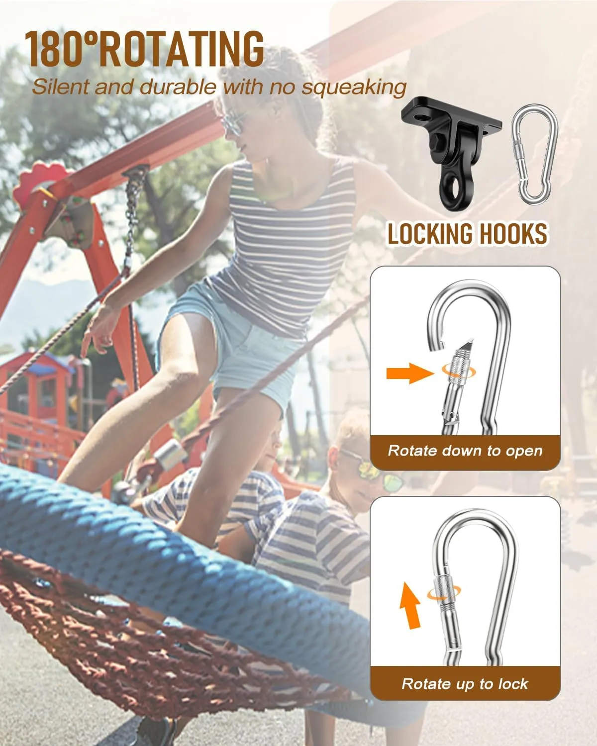 Heavy Duty Porch Swing Hangers Kit, with Screws Bolts for Wooden Sets Playground Porch Patio Yoga Seat Indoor Outdoor Hanging Snap Hooks (2 Pack Black)