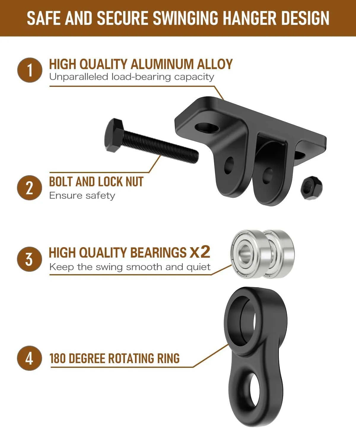 Heavy Duty Porch Swing Hangers Kit, with Screws Bolts for Wooden Sets Playground Porch Patio Yoga Seat Indoor Outdoor Hanging Snap Hooks (2 Pack Black)
