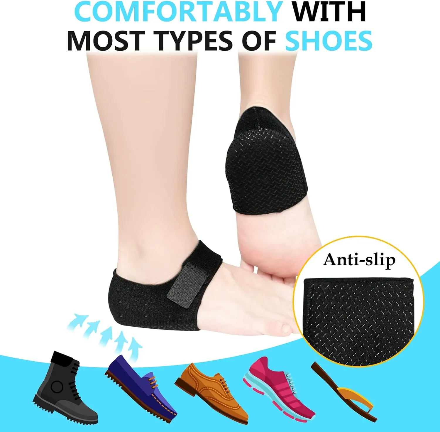 Heel Cups for Heel Pain, 2 Pack Heel Pad & Protectors, Anti-Slip & Breathable, Gel Heel Support Cushion for Plantar Fasciitis Relief, Heel Spur, Achilles Tendinitis, for Men & Women