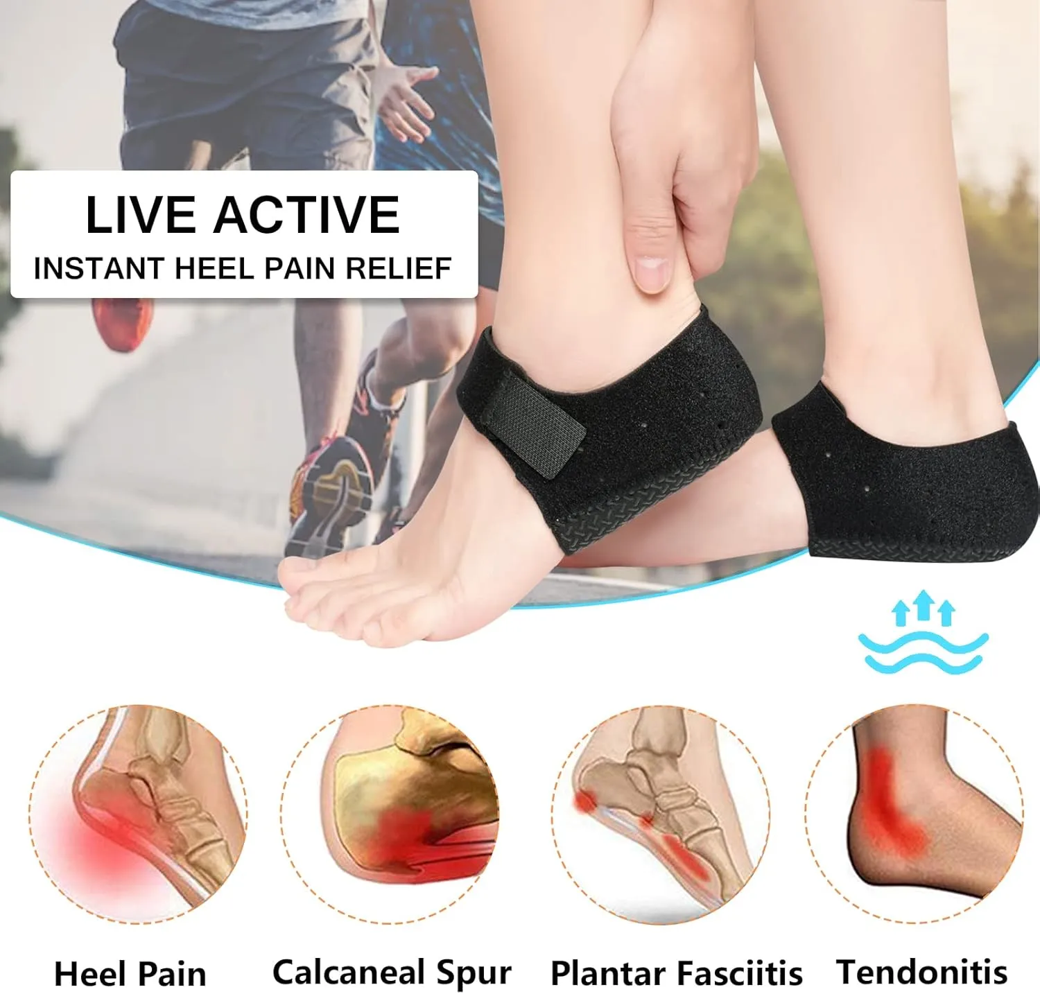 Heel Cups for Heel Pain, 2 Pack Heel Pad & Protectors, Anti-Slip & Breathable, Gel Heel Support Cushion for Plantar Fasciitis Relief, Heel Spur, Achilles Tendinitis, for Men & Women