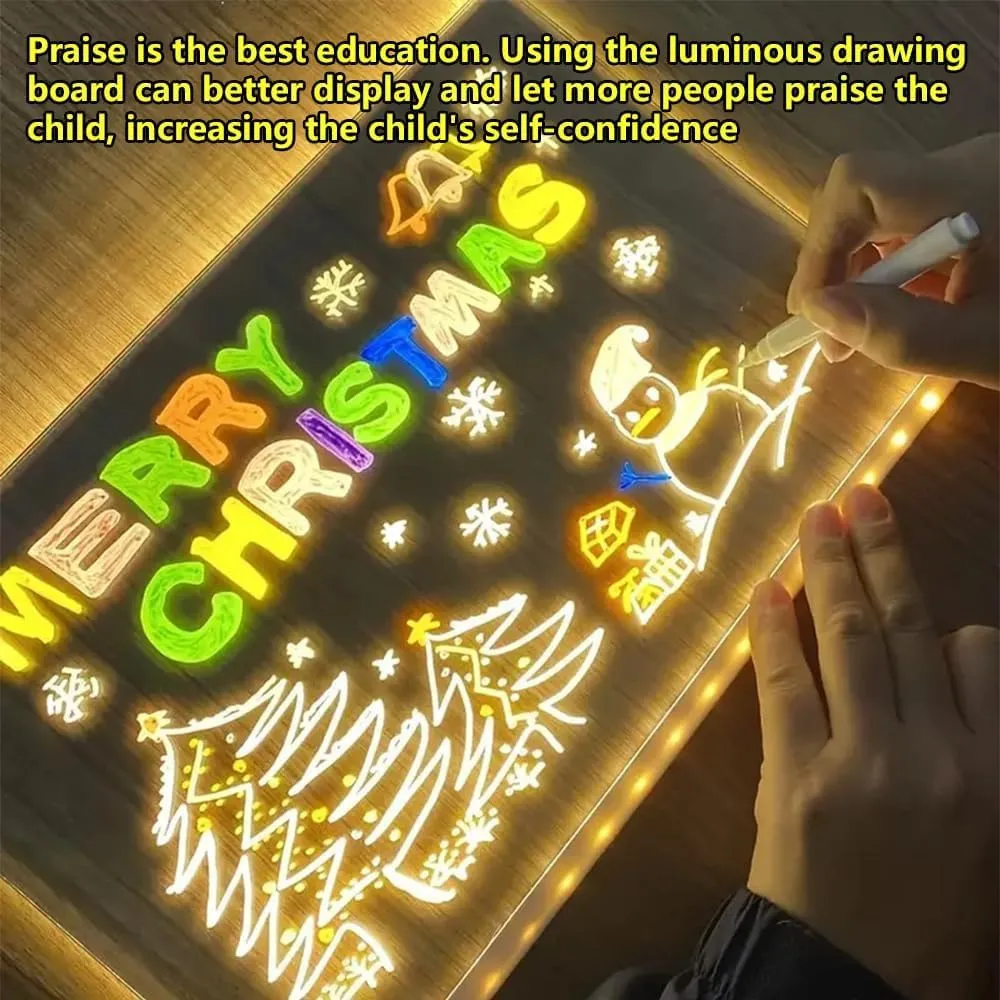 Helloluno Magicboard, Led Drawing Board, with 12 Color Pens/3 Specification/Adjustable Stand, Kids Neon Drawing Pad - Soft Eye Protection Light (7.9 X 7.9 Inch)