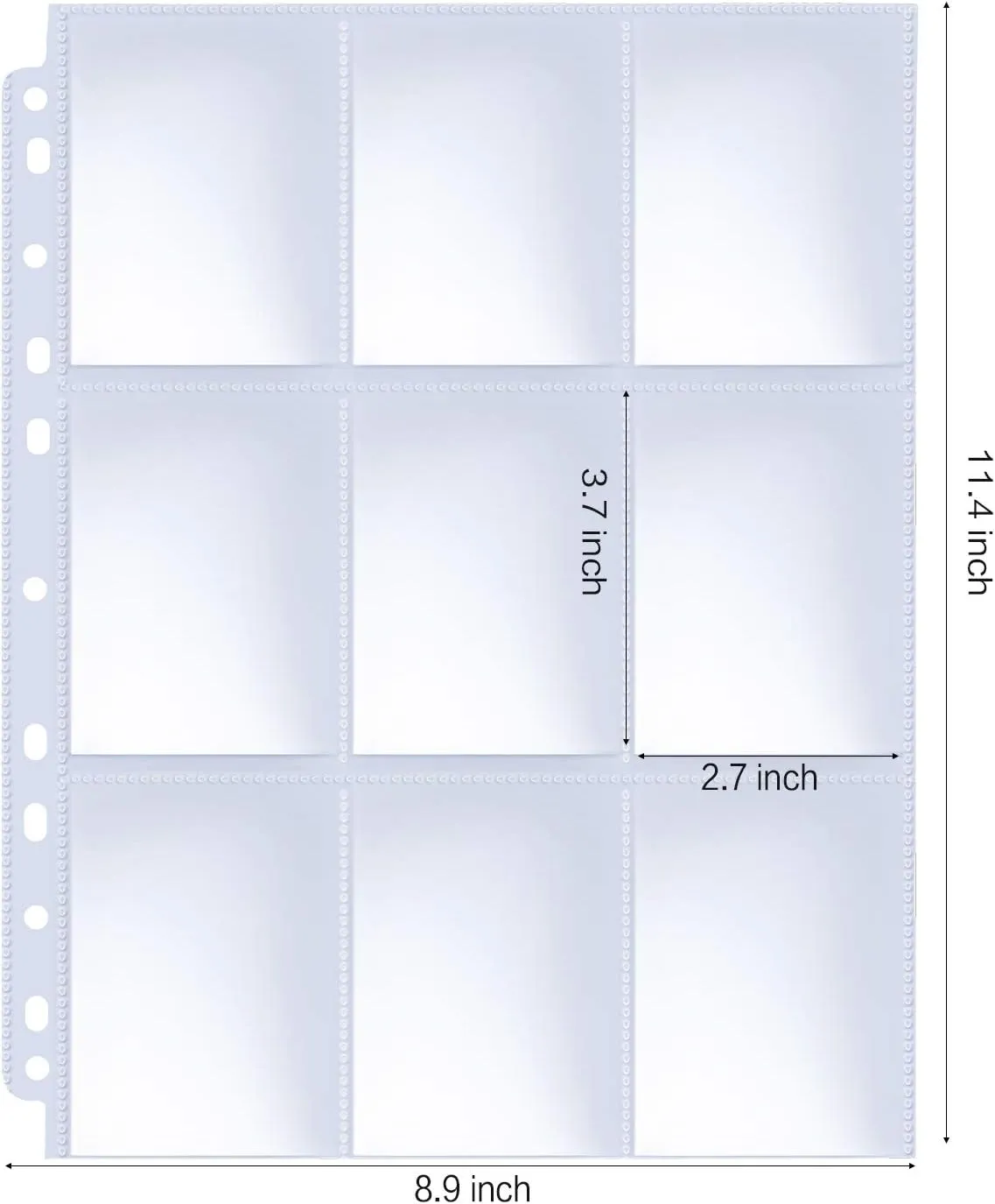 HERKKA Trading Card Sleeve Pages, 100 Pack 9 Pocket Album Pages 11 Holes Fit 3 Ring Binder