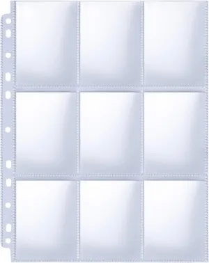 HERKKA Trading Card Sleeve Pages, 100 Pack 9 Pocket Album Pages 11 Holes Fit 3 Ring Binder