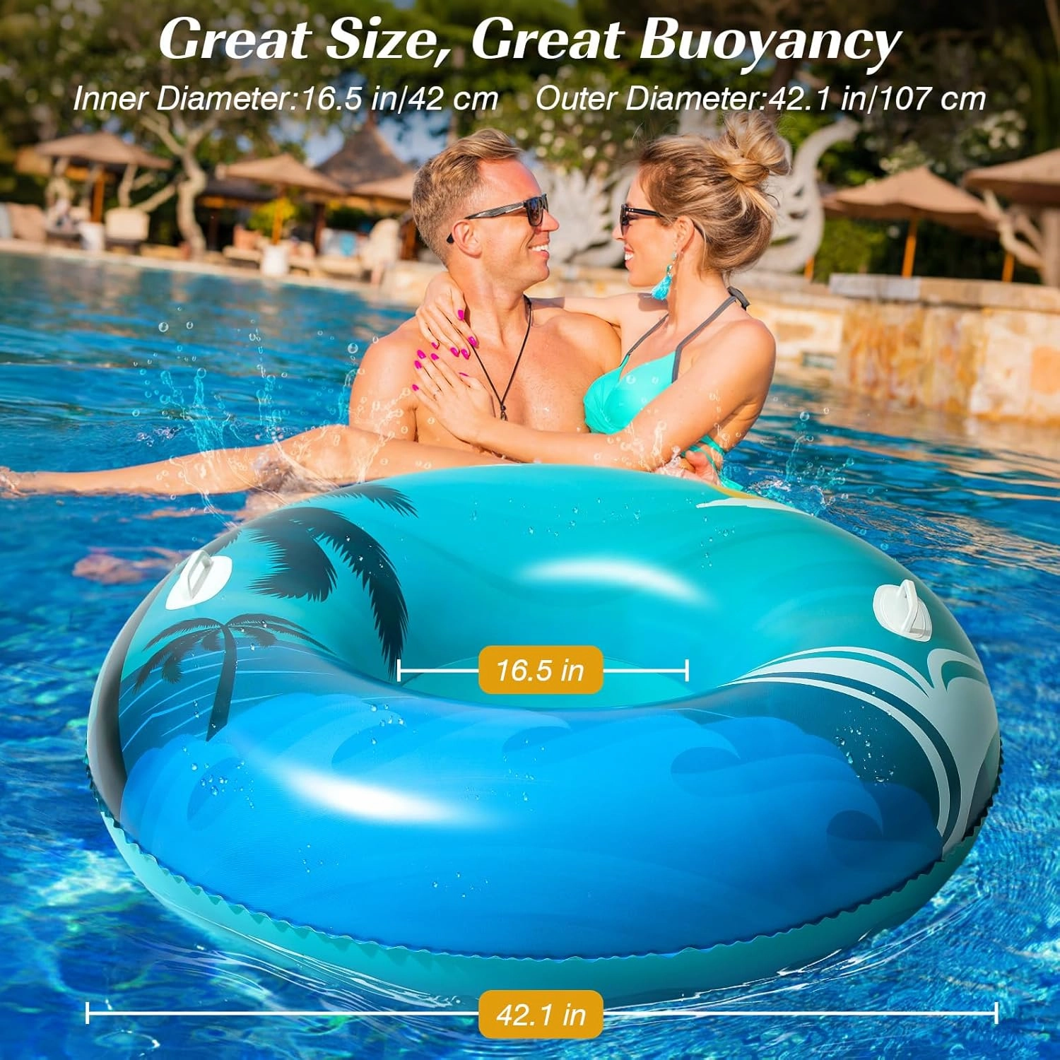 HeySplash Pool Tubes for Adult, Tube Rafts Large Floats with Handles, 42 Inch Inflatable Cute Swimming Ring Lounge for Pool Beach River Lake, Swim Floaties Party Decoration Toys