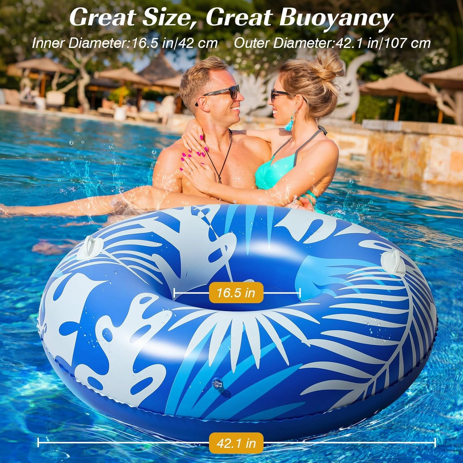 HeySplash Pool Tubes for Adult, Tube Rafts Large Floats with Handles, 42 Inch Inflatable Cute Swimming Ring Lounge for Pool Beach River Lake, Swim Floaties Party Decoration Toys