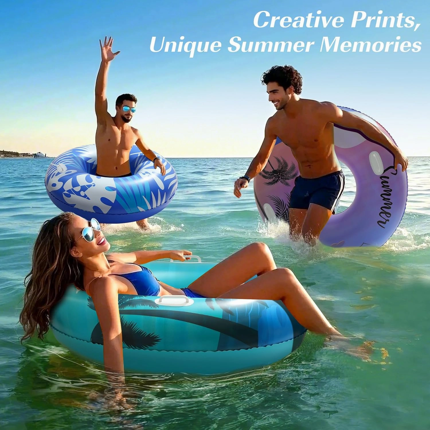 HeySplash Pool Tubes for Adult, Tube Rafts Large Floats with Handles, 42 Inch Inflatable Cute Swimming Ring Lounge for Pool Beach River Lake, Swim Floaties Party Decoration Toys