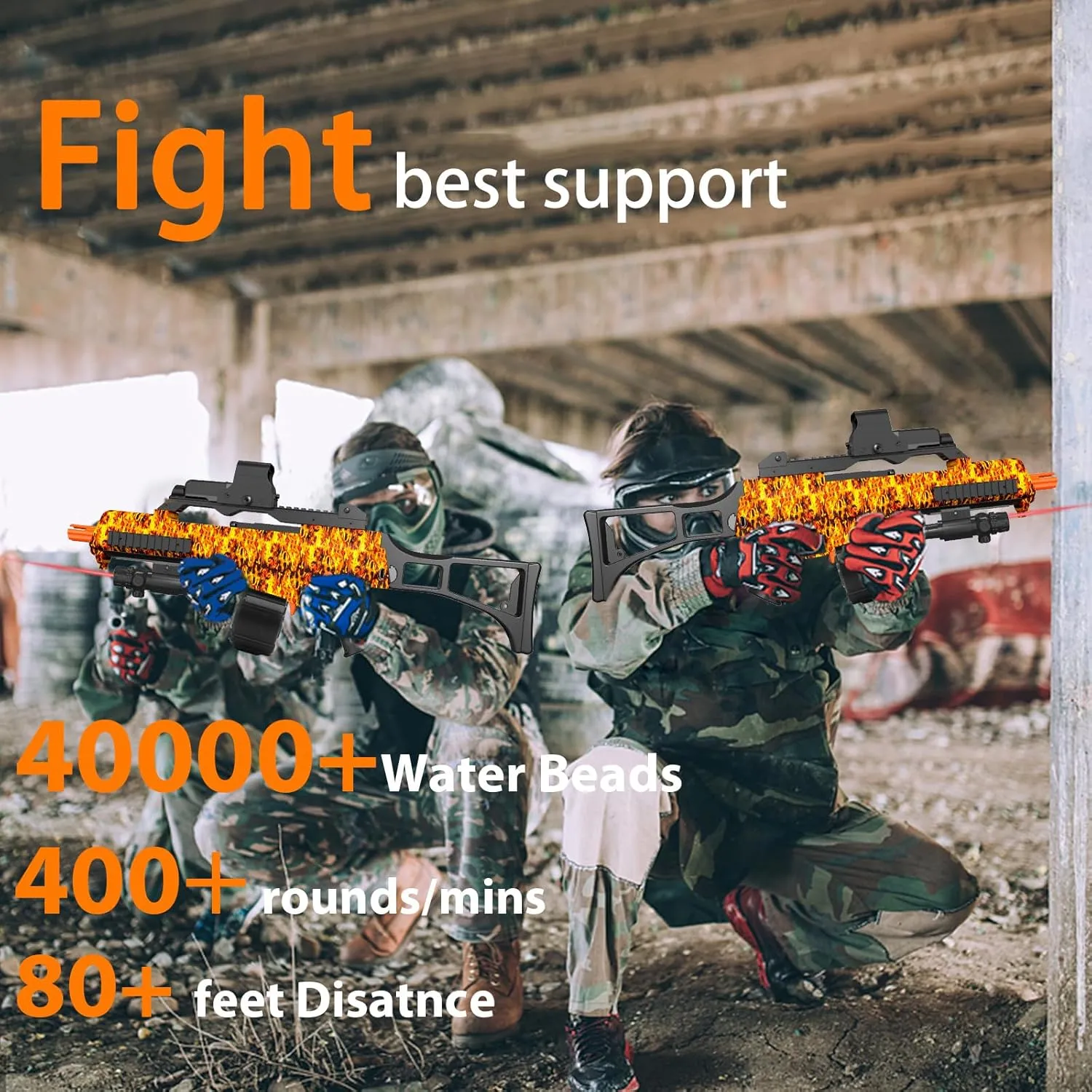 High Speed Automatic Splatter Ball Blaster with 40000  and Goggles, JIFTOK Rechargeable Splatter Ball Toys for Outdoor Activities Shooting Game Party Favors-Fire