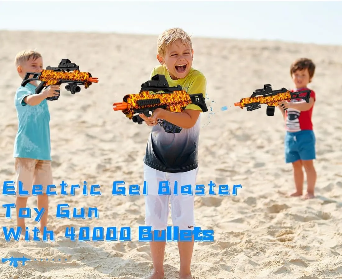 High Speed Automatic Splatter Ball Blaster with 40000  and Goggles, JIFTOK Rechargeable Splatter Ball Toys for Outdoor Activities Shooting Game Party Favors-Fire