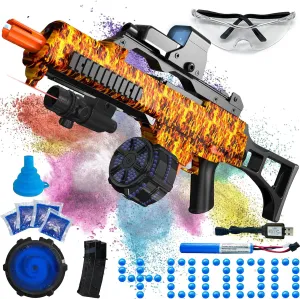 High Speed Automatic Splatter Ball Blaster with 40000  and Goggles, JIFTOK Rechargeable Splatter Ball Toys for Outdoor Activities Shooting Game Party Favors-Fire