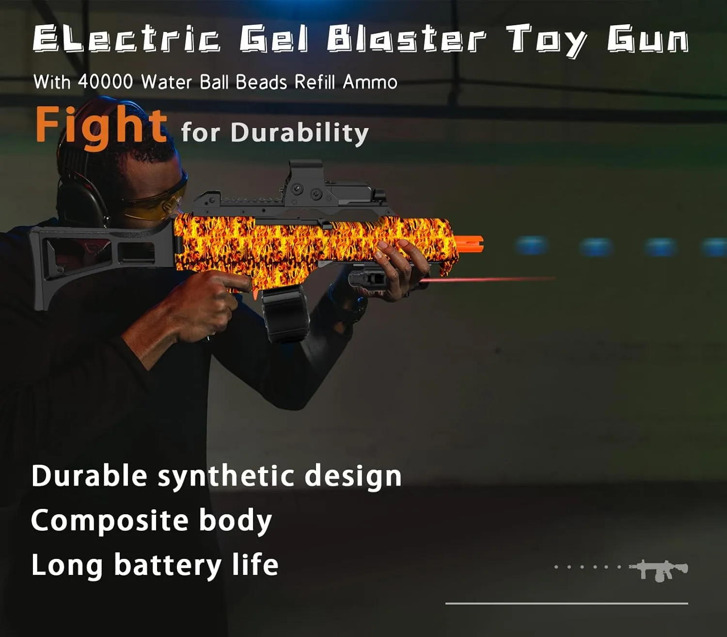 High Speed Automatic Splatter Ball Blaster with 40000  and Goggles, JIFTOK Rechargeable Splatter Ball Toys for Outdoor Activities Shooting Game Party Favors-Fire