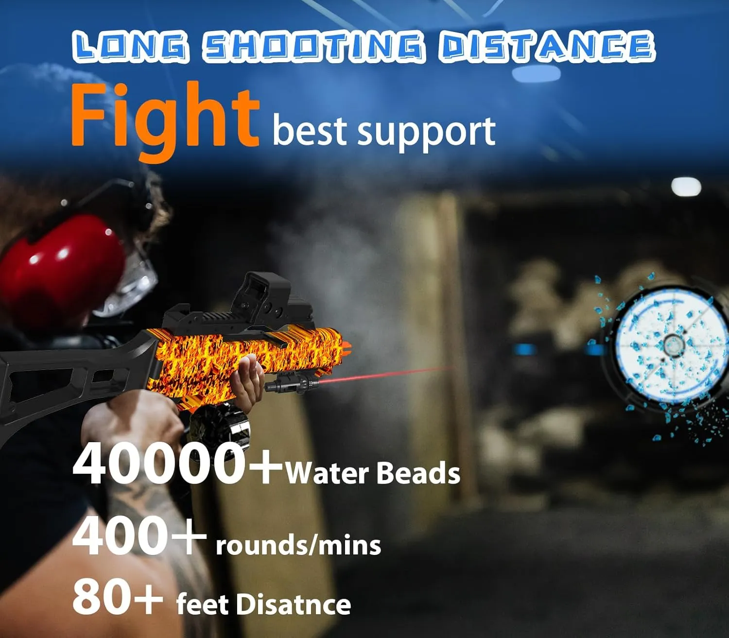 High Speed Automatic Splatter Ball Blaster with 40000  and Goggles, JIFTOK Rechargeable Splatter Ball Toys for Outdoor Activities Shooting Game Party Favors-Fire