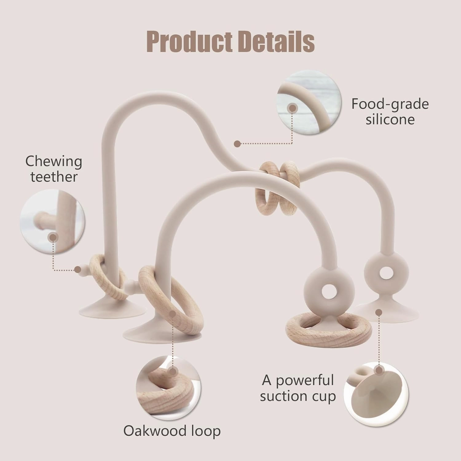 High Chair Toys with Suction Cups for Infant Toddlers Silicone Suction Cup Montessori Educational Teething Toys for Babies Ages 0-6 M  Baby Teething Toys for 6 to 12 Months(Beige)