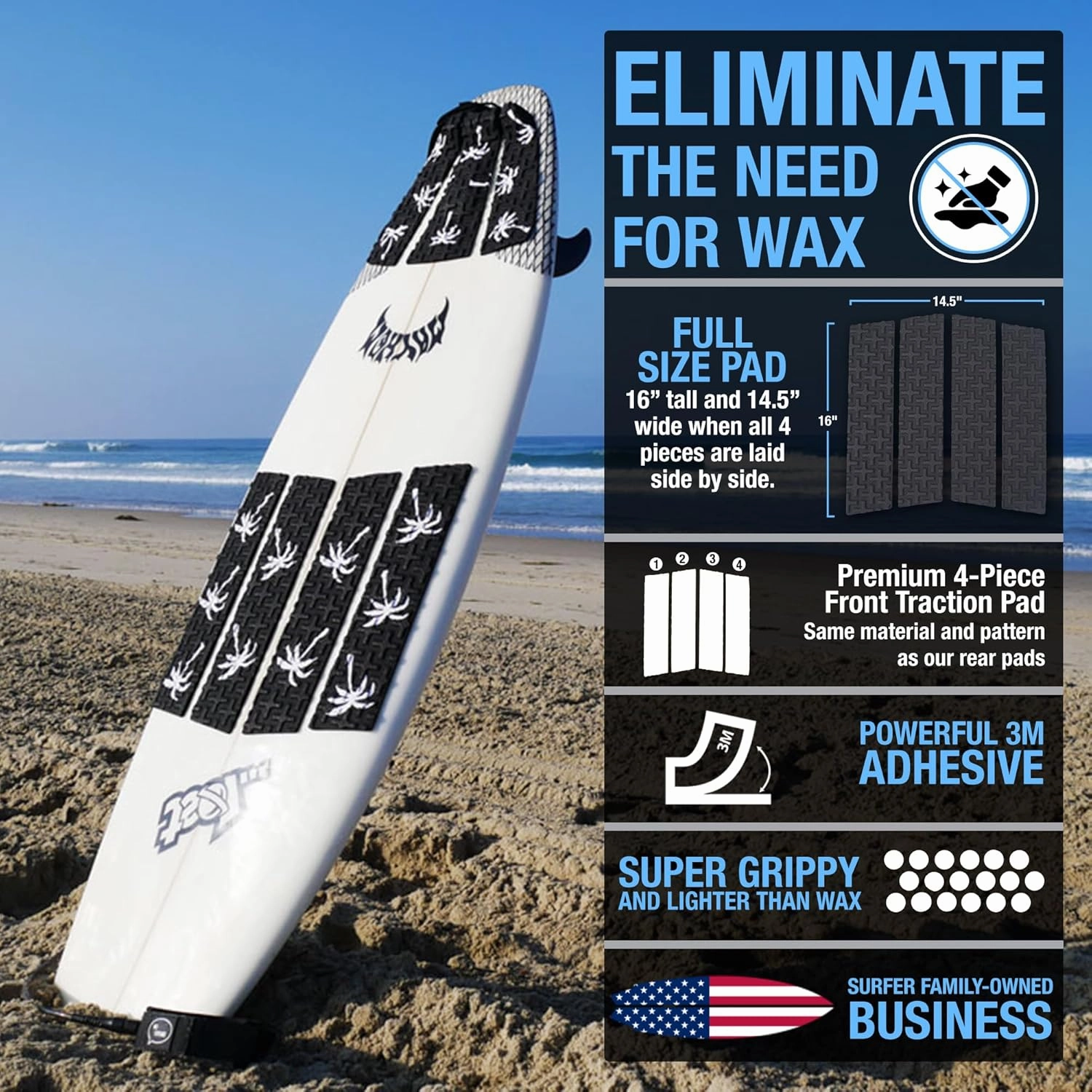 Ho Stevie! Surfboard Front Traction Pad - Go Wax-Free - Soft Traction, Strong Adhesive Won't Peel Off