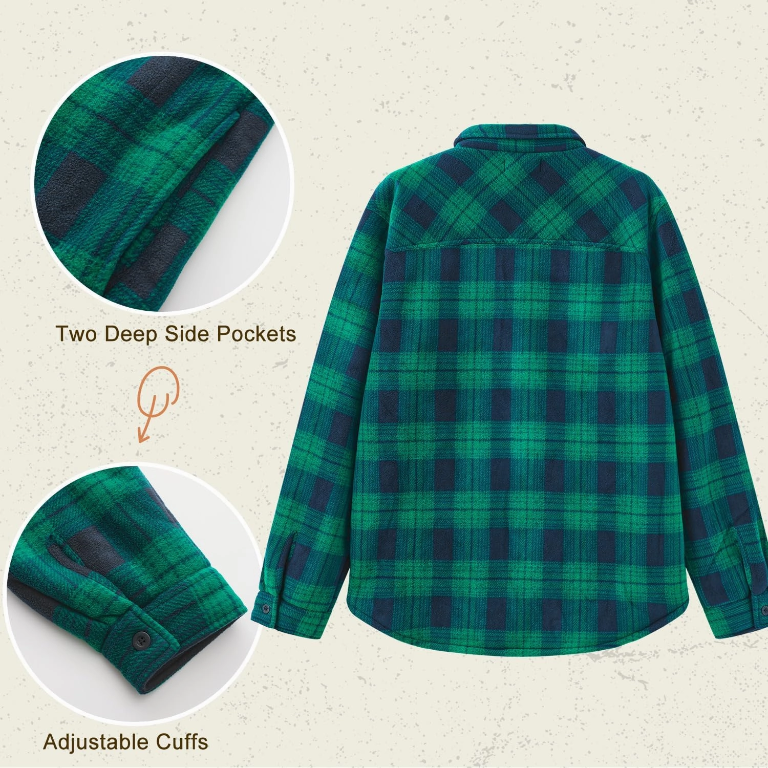 HODOSPORTS Plaid Heavyweight Mens Flannel Jacket Sherpa Lined Thick Fleece Flannel Shirts Long Sleeve Bottom Down