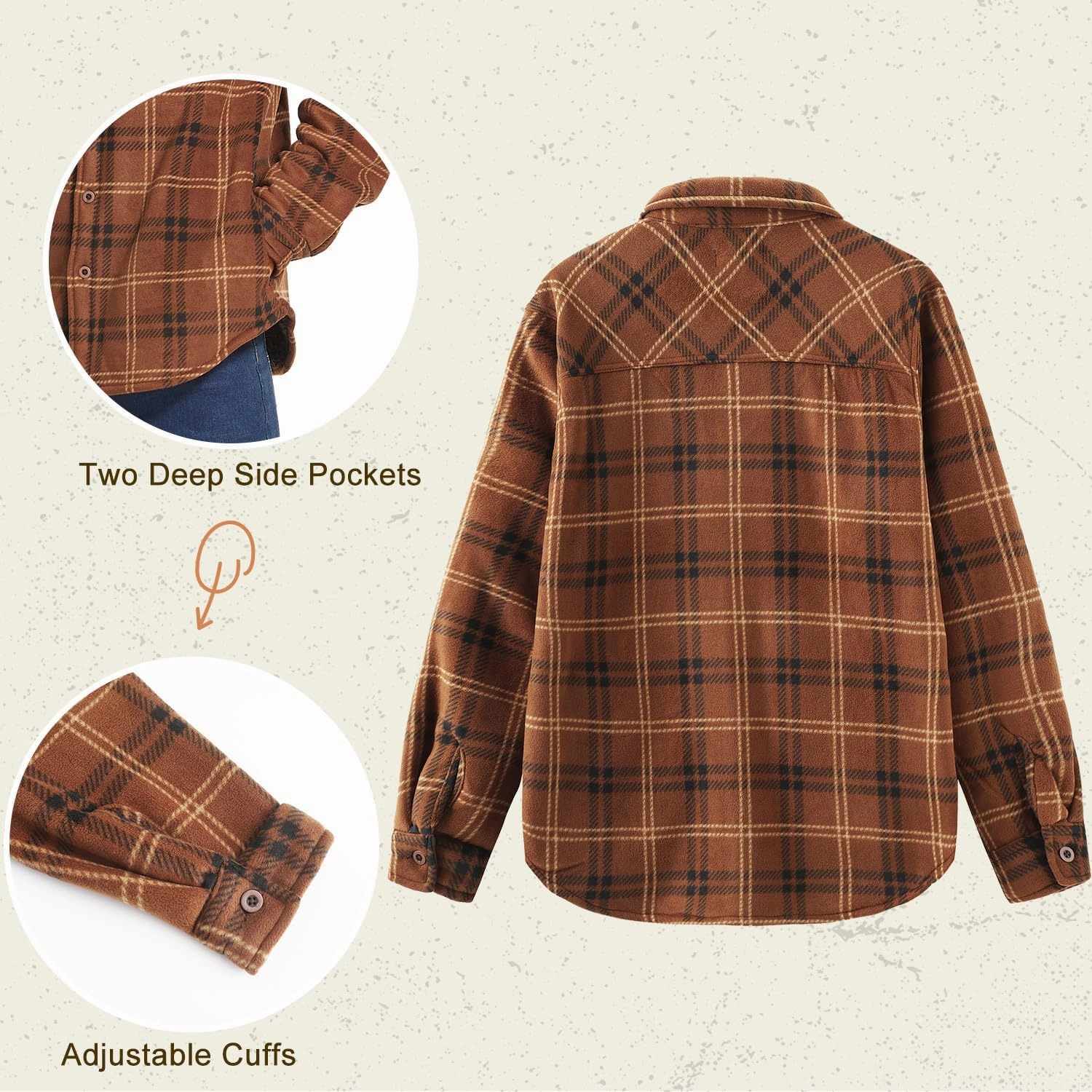 HODOSPORTS Plaid Heavyweight Mens Flannel Jacket Sherpa Lined Thick Fleece Flannel Shirts Long Sleeve Bottom Down