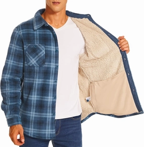 HODOSPORTS Plaid Heavyweight Mens Flannel Jacket Sherpa Lined Thick Fleece Flannel Shirts Long Sleeve Bottom Down