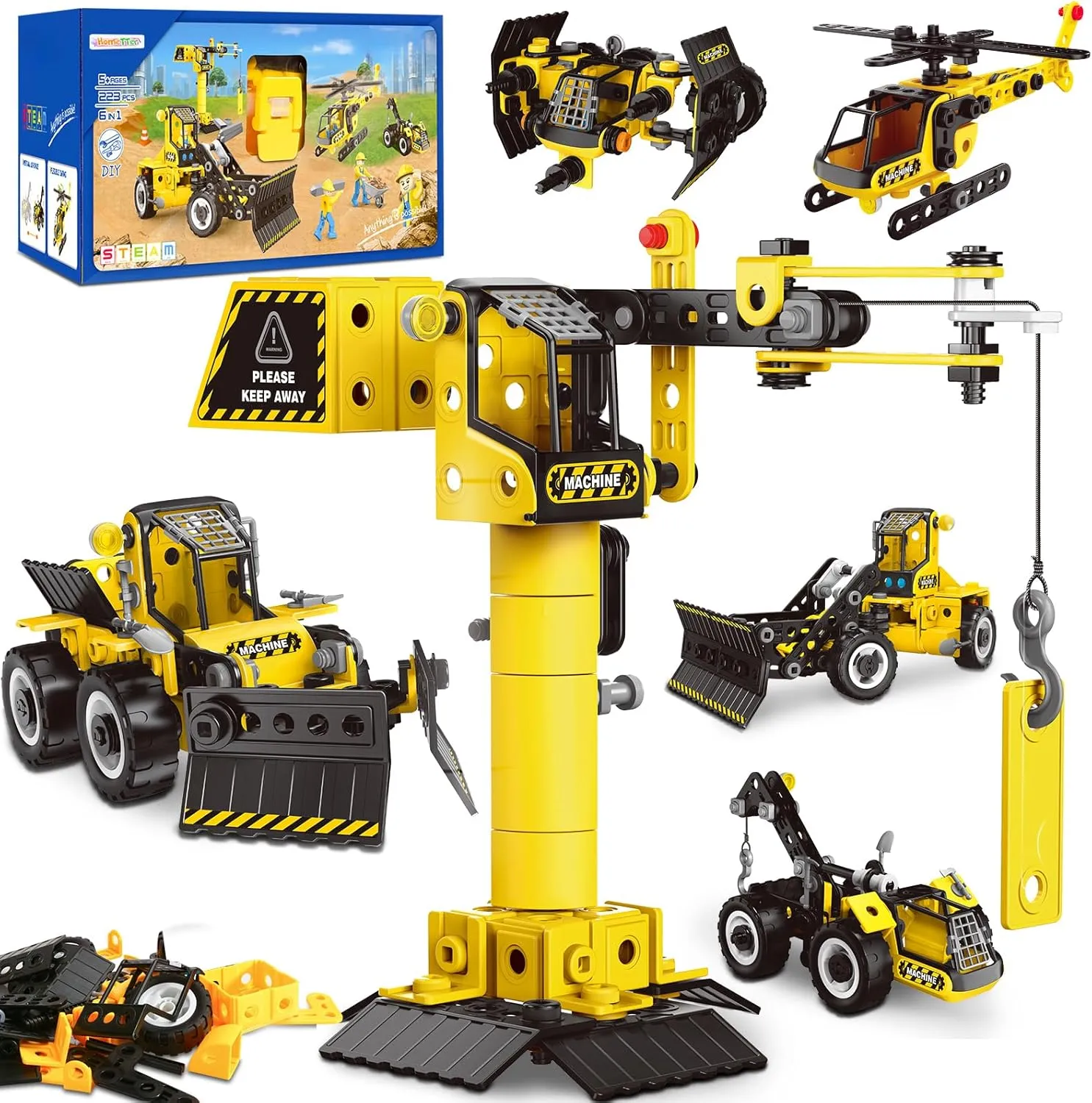 HOMETTER Building Toys, for Age 5 6 7 8  Year Old Boys Gift, 6 in 1 Engineering Toys, STEM Learning Toys Educational Building Set