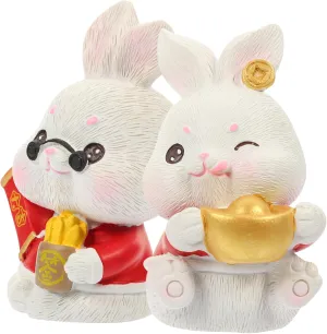Homoyoyo 2pcs Resin Figurine Creative Desktop Bunny Decor for and Dollhouse Cute Zodiac Decorations Vivid Detail and Fine Craftsmanship