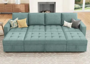 HONBAY Modular Sectional Sleeper Sofa with Pull Out Bed,U Shaped Couch with Storage Seat,Sectional Couches for Living Room,Blue