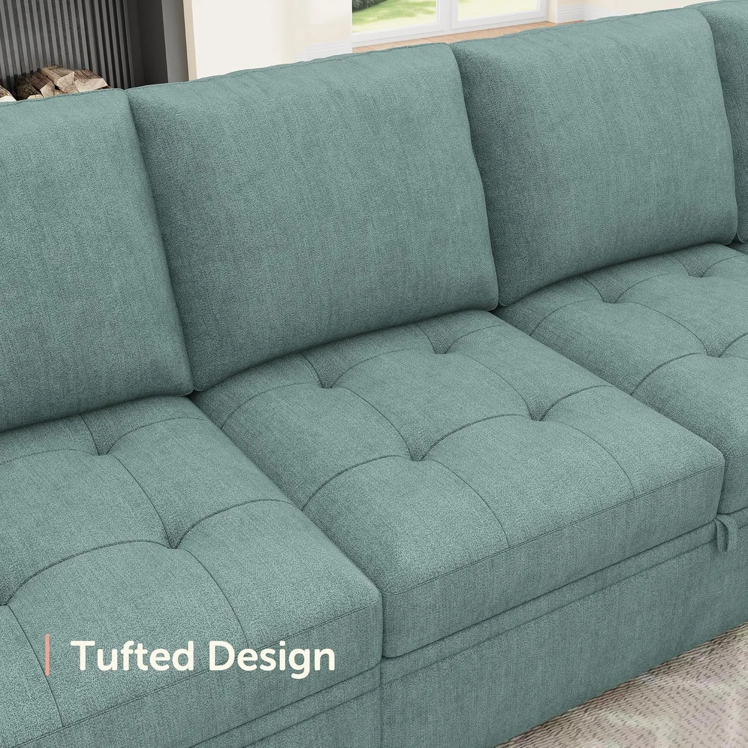 HONBAY Modular Sectional Sleeper Sofa with Pull Out Bed,U Shaped Couch with Storage Seat,Sectional Couches for Living Room,Blue
