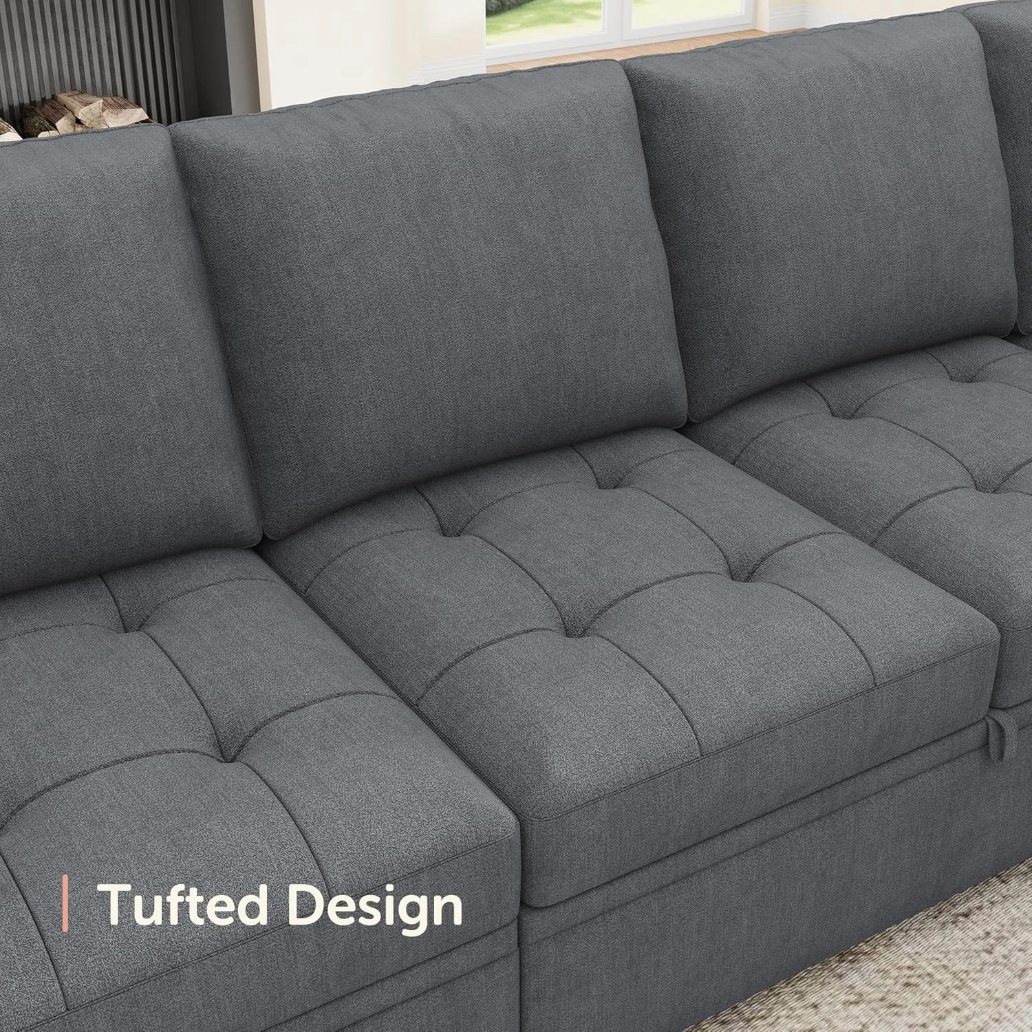 HONBAY Modular Sectional Sleeper Sofa with Pull Out Bed,U Shaped Couch with Storage Seat,Sectional Couches for Living Room,Bluish Grey