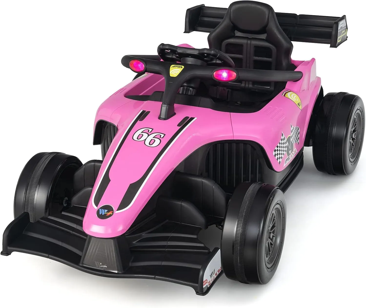 HONEY JOY Electric Ride On Go Kart, Battery Powered F1 Racing Car w/Light & Music, Spring Suspension, USB Port, High/Low Speed, 12V Electric Vehicle for Kids, Ride On Car with Remote Control(Pink)