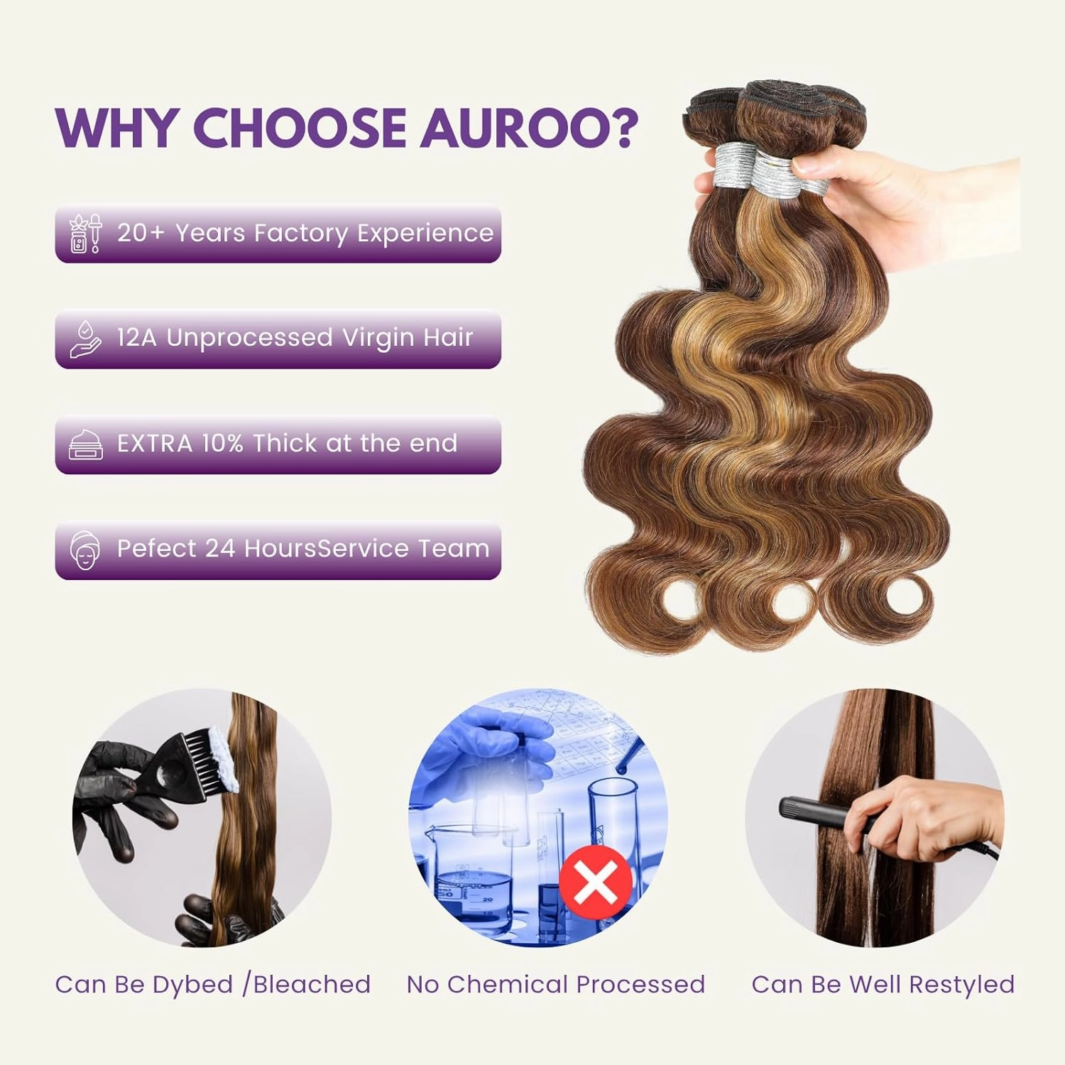 Honey Blonde Highlighted Body Wave 3 Bundles with Closure Human Hair 22 24 26 20, 12A Ombre Brown Bundles with 4x4 HD Transparent Lace Closure Pre Plucked P4/27 Balayage Colored Hair Extensions