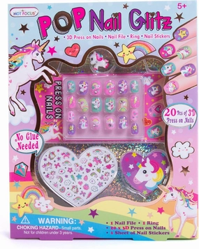 Hot Focus Unicorn Nail Art Kit - 3D Press On Nails, Stickers, File & Ring - 65 Piece Set for Girls 5 