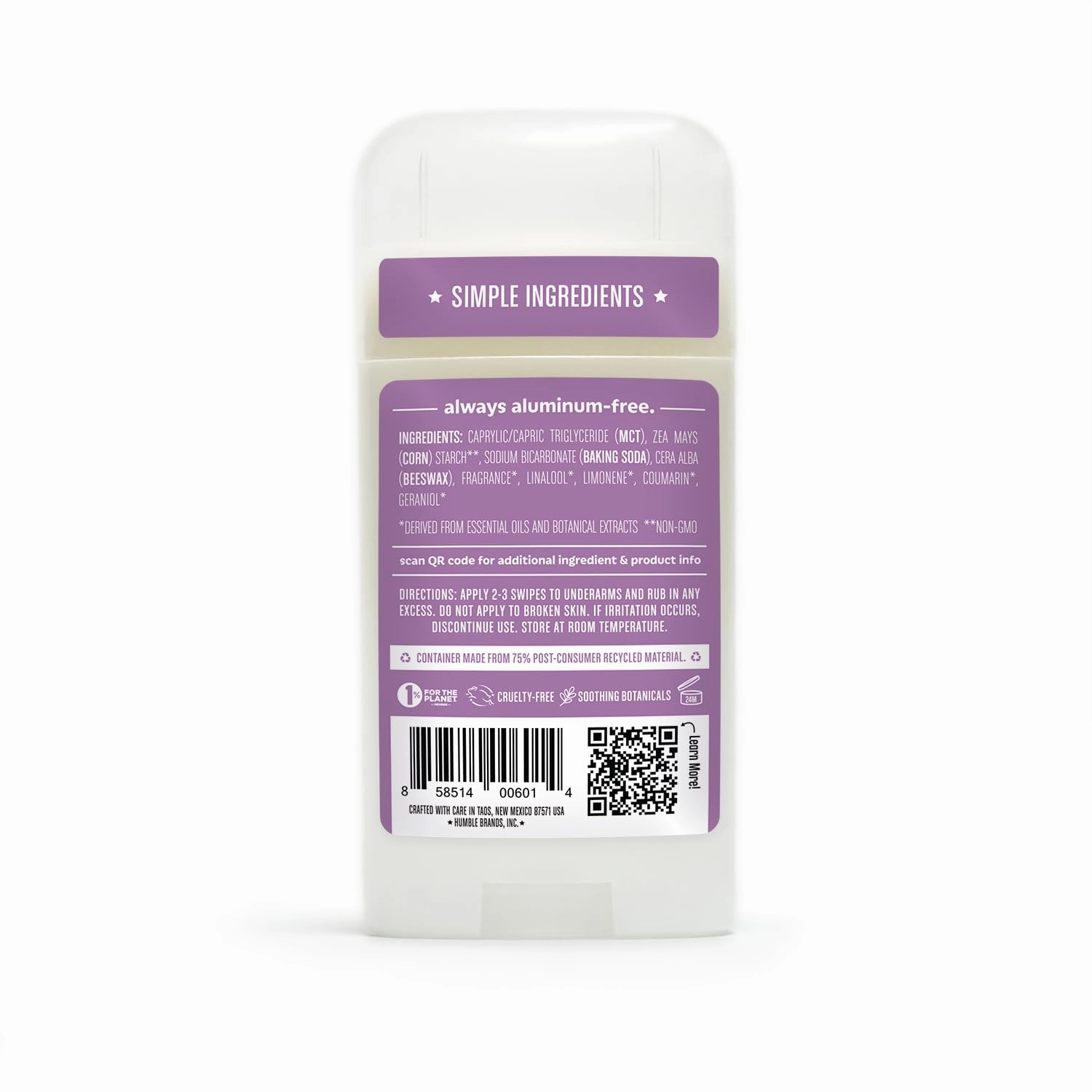 HUMBLE BRANDS Original Formula Aluminum-free Deodorant. Long Lasting Odor Control with Baking Soda and Essential Oils, Mountain Lavender, Pack of 3