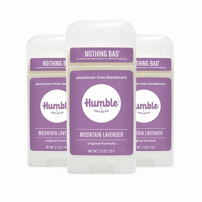 HUMBLE BRANDS Original Formula Aluminum-free Deodorant. Long Lasting Odor Control with Baking Soda and Essential Oils, Mountain Lavender, Pack of 3