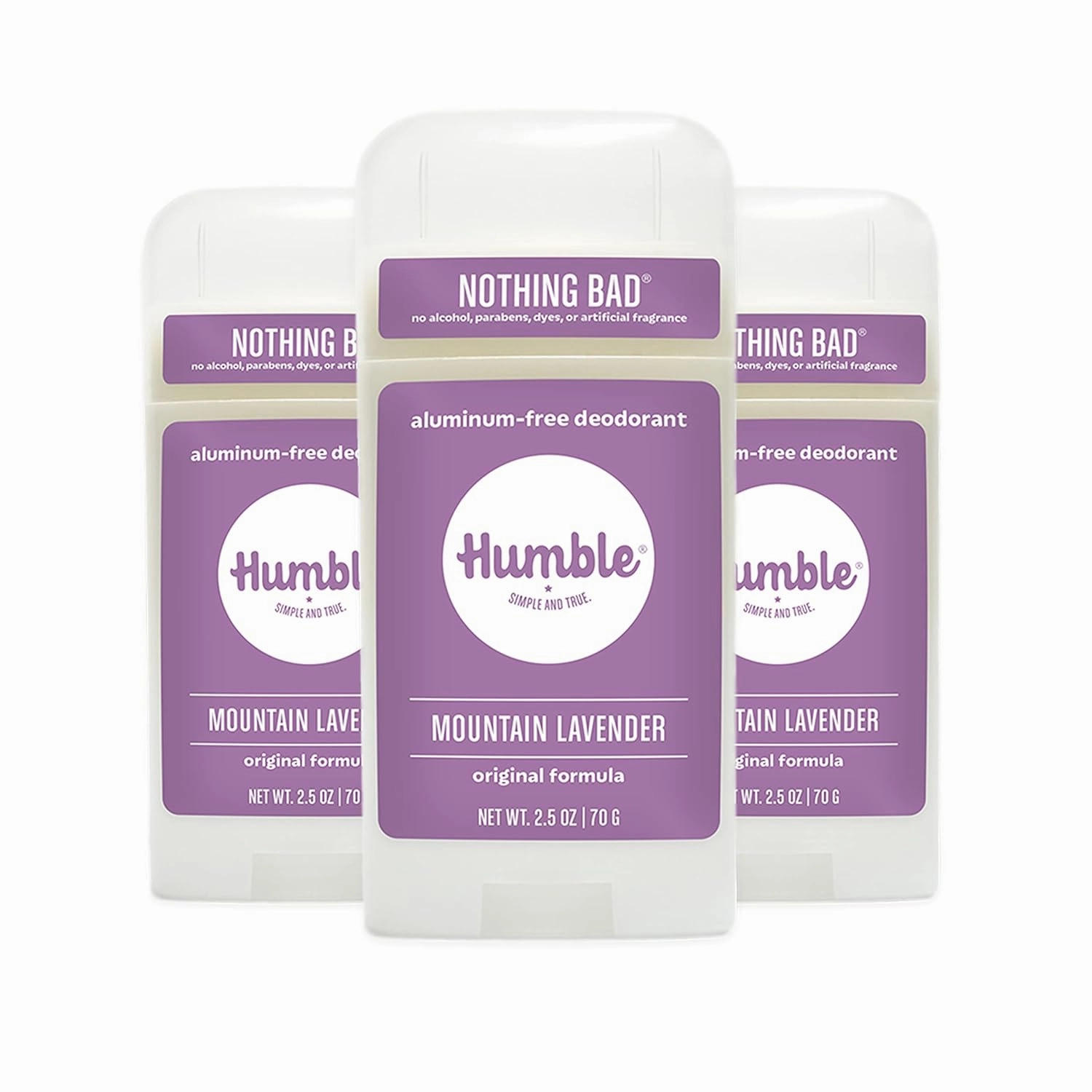 HUMBLE BRANDS Original Formula Aluminum-free Deodorant. Long Lasting Odor Control with Baking Soda and Essential Oils, Mountain Lavender, Pack of 3