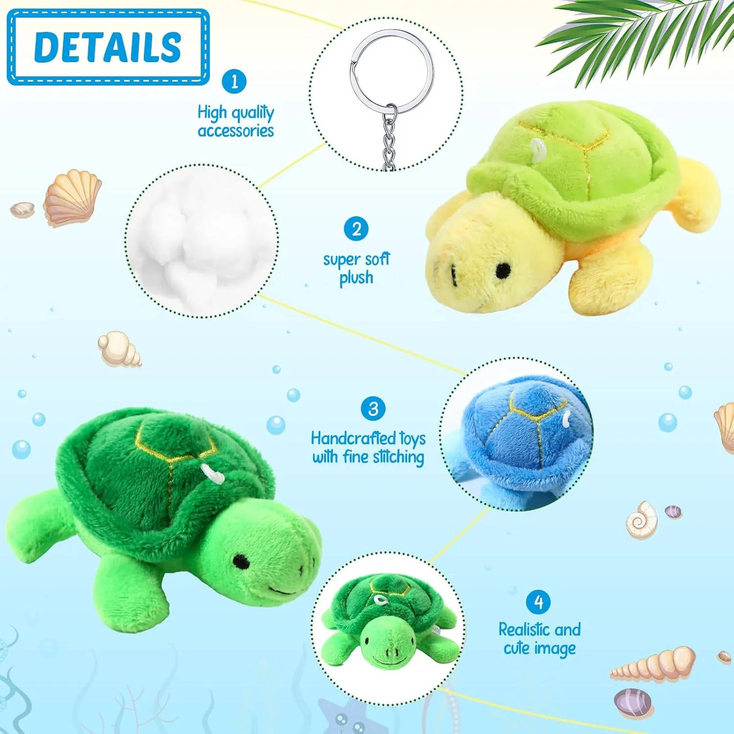 HyDren 24 Pcs Small Turtle Stuffed Toy Soft Sea Turtle Animal Plush Toys Adorable Stuffed Animal Plush Party Decoration for Birthday Beach Ocean Party(Simple Style)