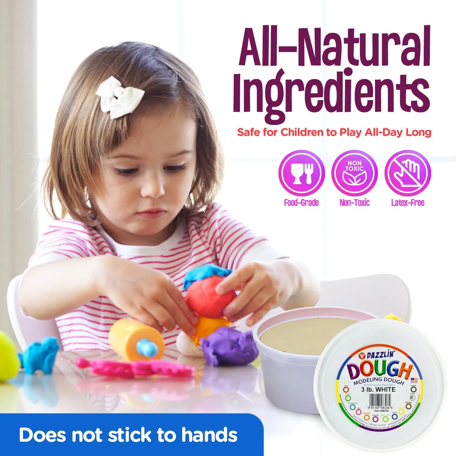 Hygloss Play Modeling Dough - White Dough Unscented - Safe & Non-Toxic for Kids Arts & Crafts - Party Favors - Classroom Supplies - 3lb
