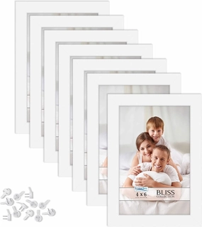 Icona Bay 4x6 Picture Frames (White, 12 Pack), Modern Style Wood Composite Frames Table Top or Wall Mount, Bliss Collection
