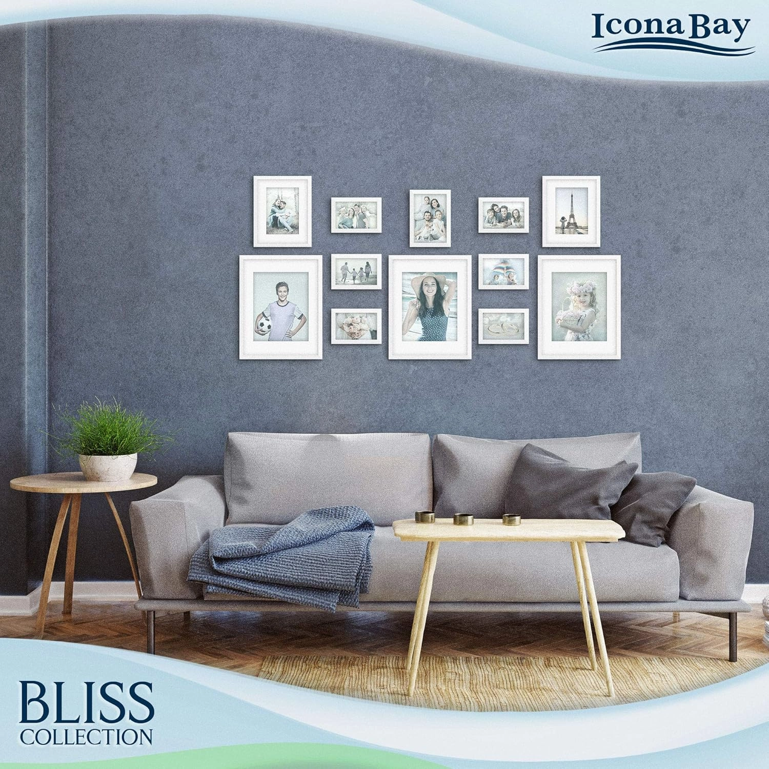 Icona Bay 4x6 Picture Frames (White, 12 Pack), Modern Style Wood Composite Frames Table Top or Wall Mount, Bliss Collection