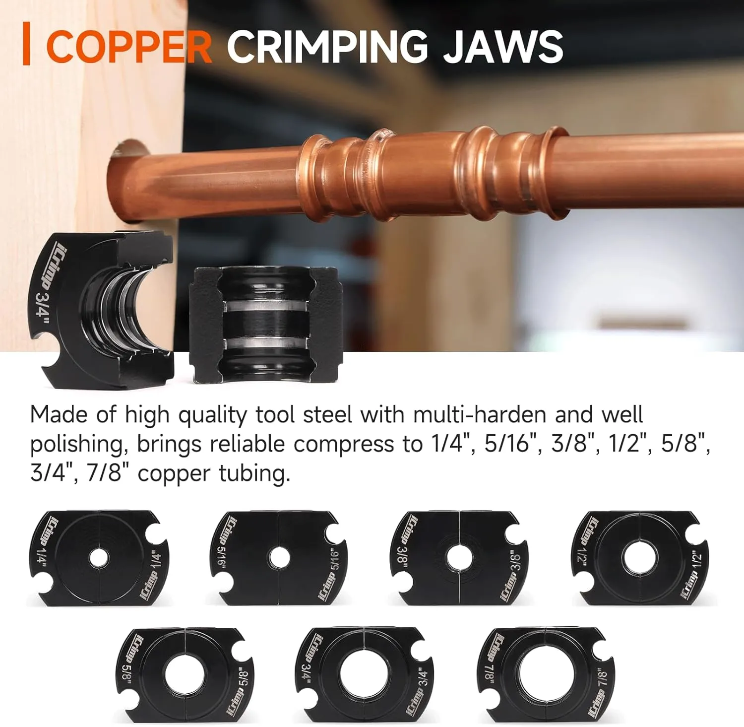 iCrimp Copper Tube Press Tool 1/4"-7/8" for HVAC/R Refrigerant Lines, O-Ring Sealed Solderless Fitting Connection