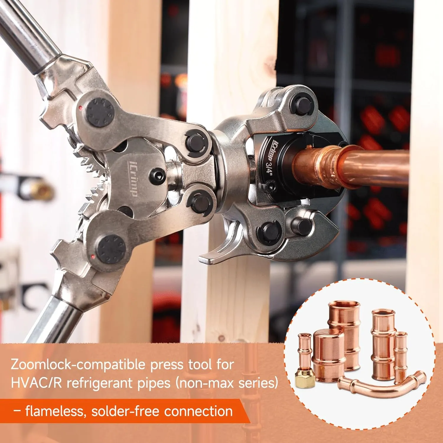 iCrimp Copper Tube Press Tool 1/4"-7/8" for HVAC/R Refrigerant Lines, O-Ring Sealed Solderless Fitting Connection